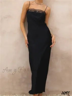 Amy Fashion - Lace Patchwork  for Women Square Neck Sleeveless Strap Black Summer Party  Female Vestidos Clubwear