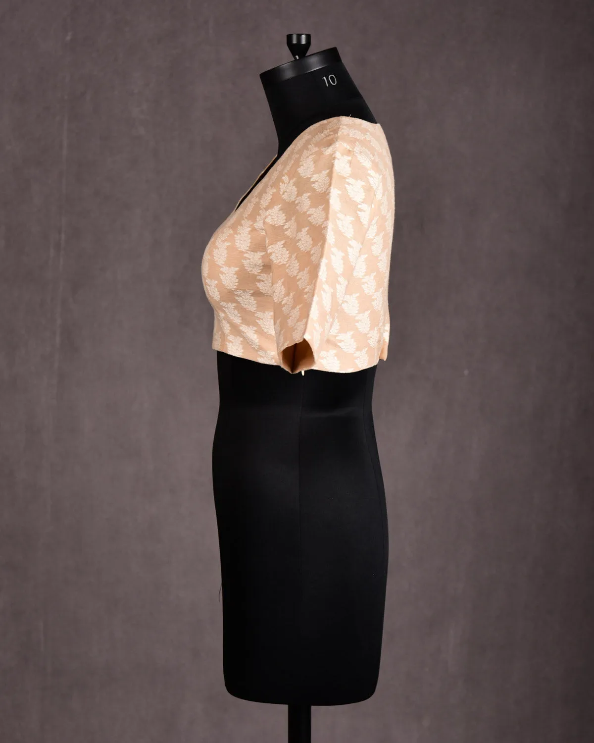 Beige Brocade Princess-Cut V-Neck Cotton Silk Blouse
