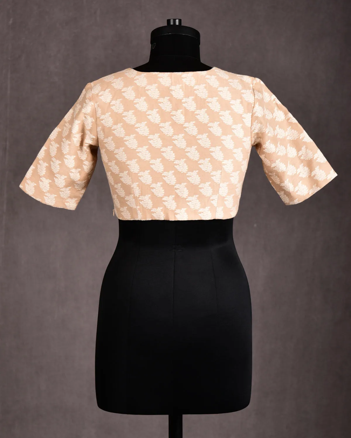 Beige Brocade Princess-Cut V-Neck Cotton Silk Blouse