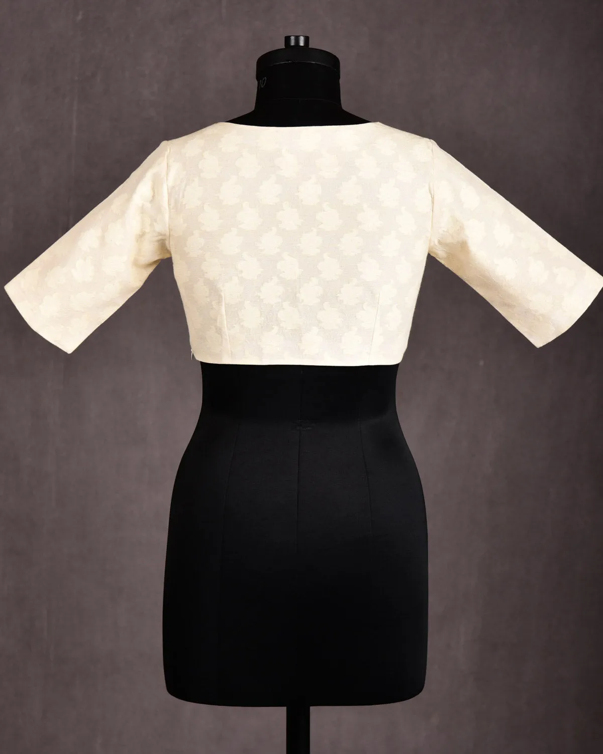 Cream Resham Buti Brocade Princess-Cut V-Neck Cotton Silk Blouse