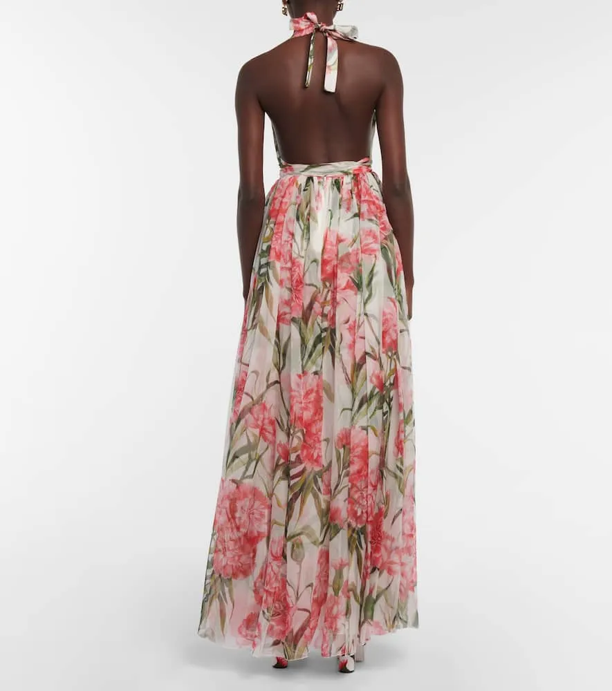 Dolce&Gabbana Floral halter-neck silk gown