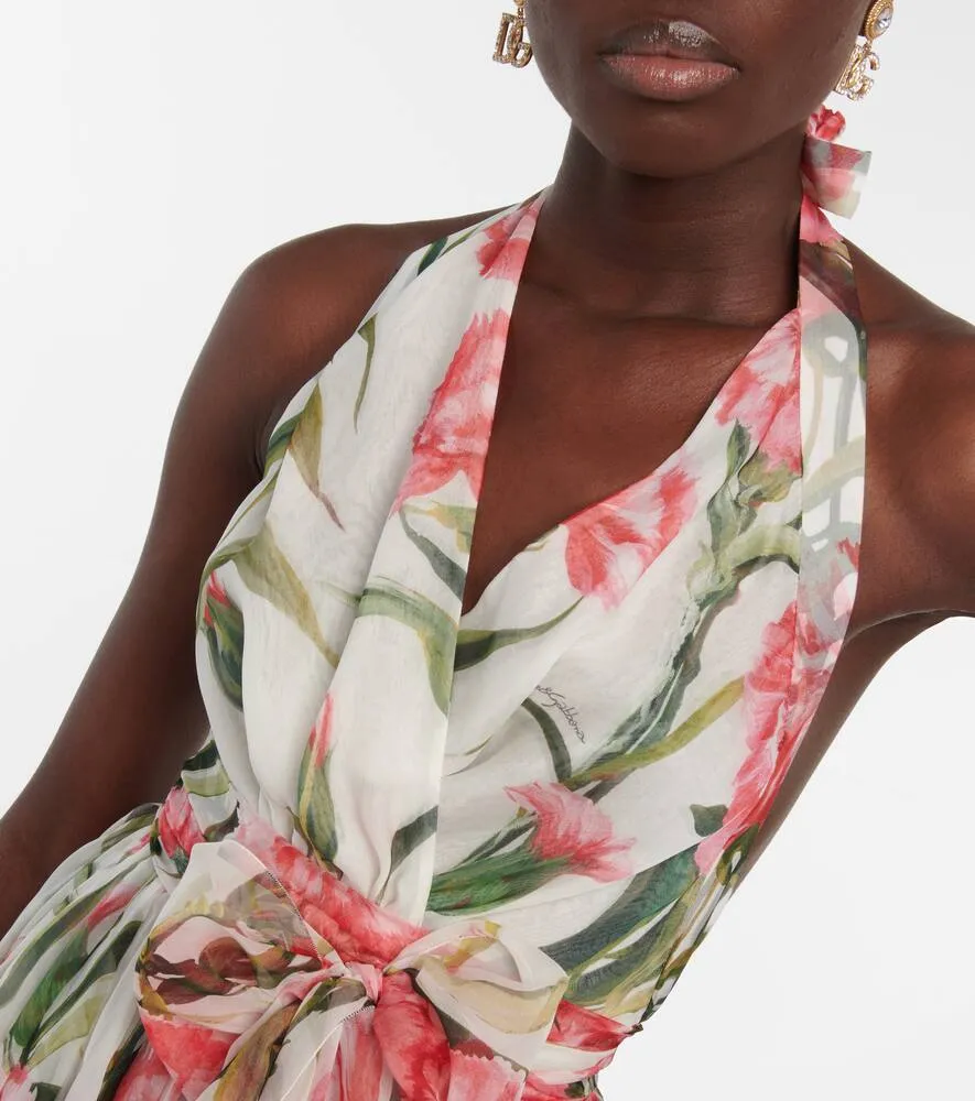 Dolce&Gabbana Floral halter-neck silk gown