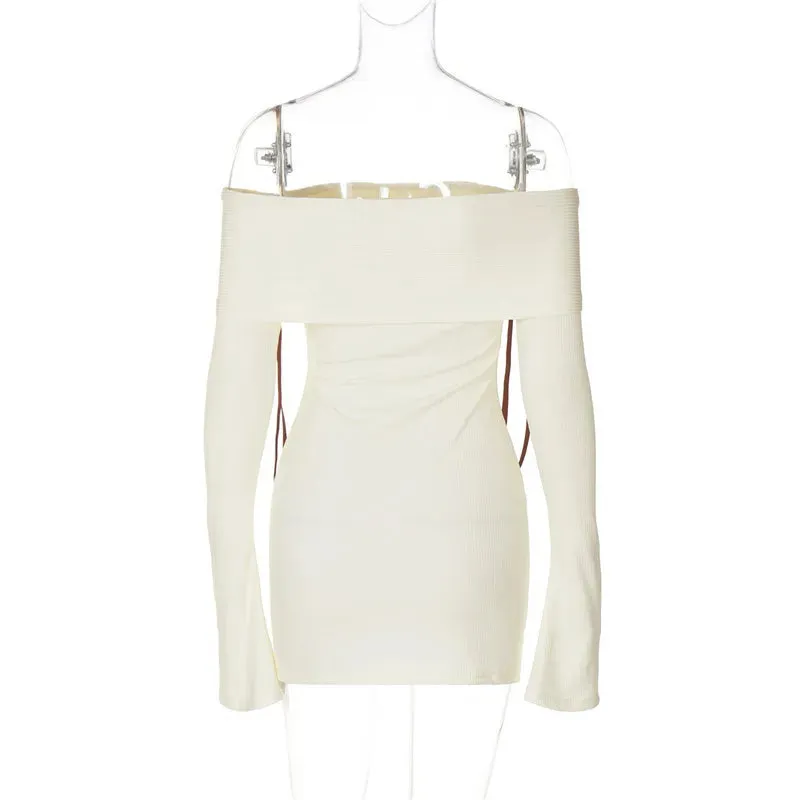 Feel Beautiful in Off-Shoulder Ribbed Dress with Ribbon Ties