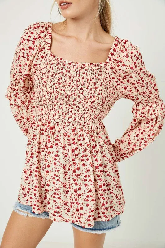 Floral Square Neck Blouse
