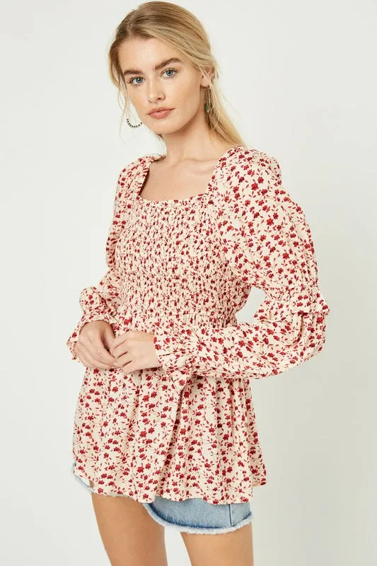 Floral Square Neck Blouse