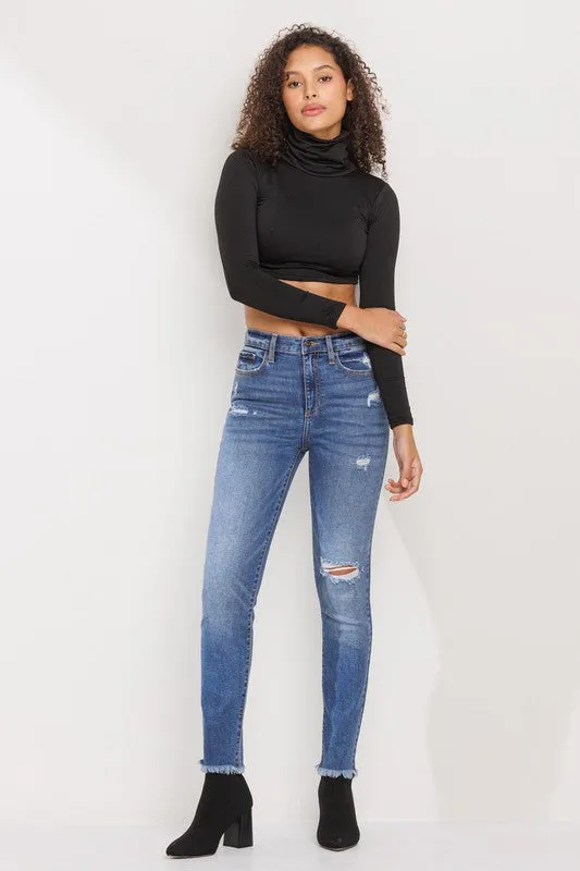 fringe bottom ripped skinny jeans
