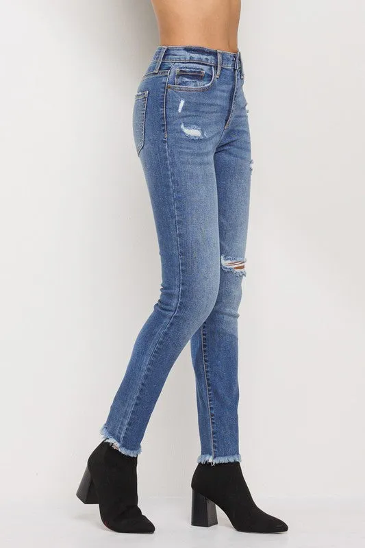 fringe bottom ripped skinny jeans