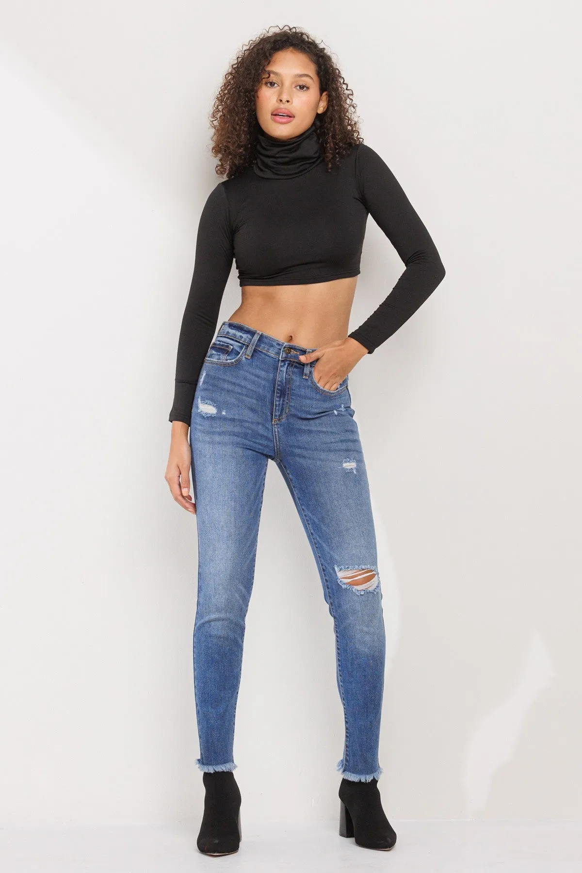 fringe bottom ripped skinny jeans