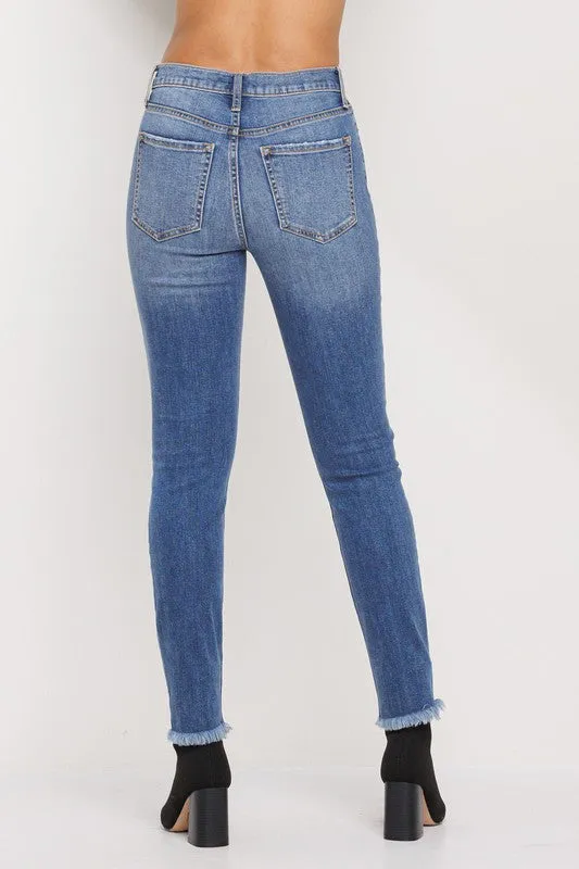 fringe bottom ripped skinny jeans