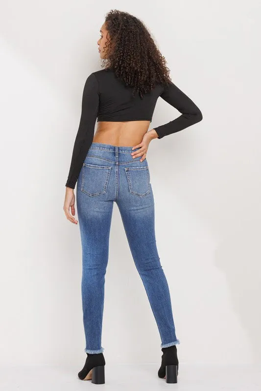 fringe bottom ripped skinny jeans