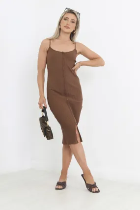 HEAVY RIB BUTTON THROUGH MIDI VEST DRESS