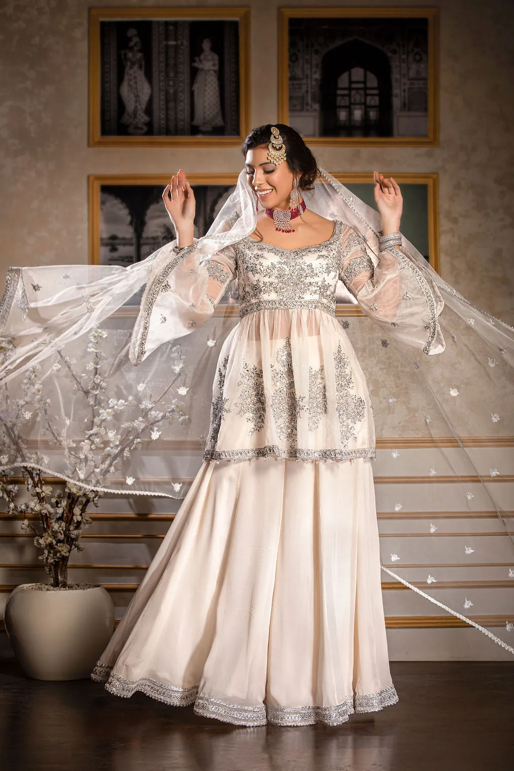 Ivory Peplum Top with Sharara