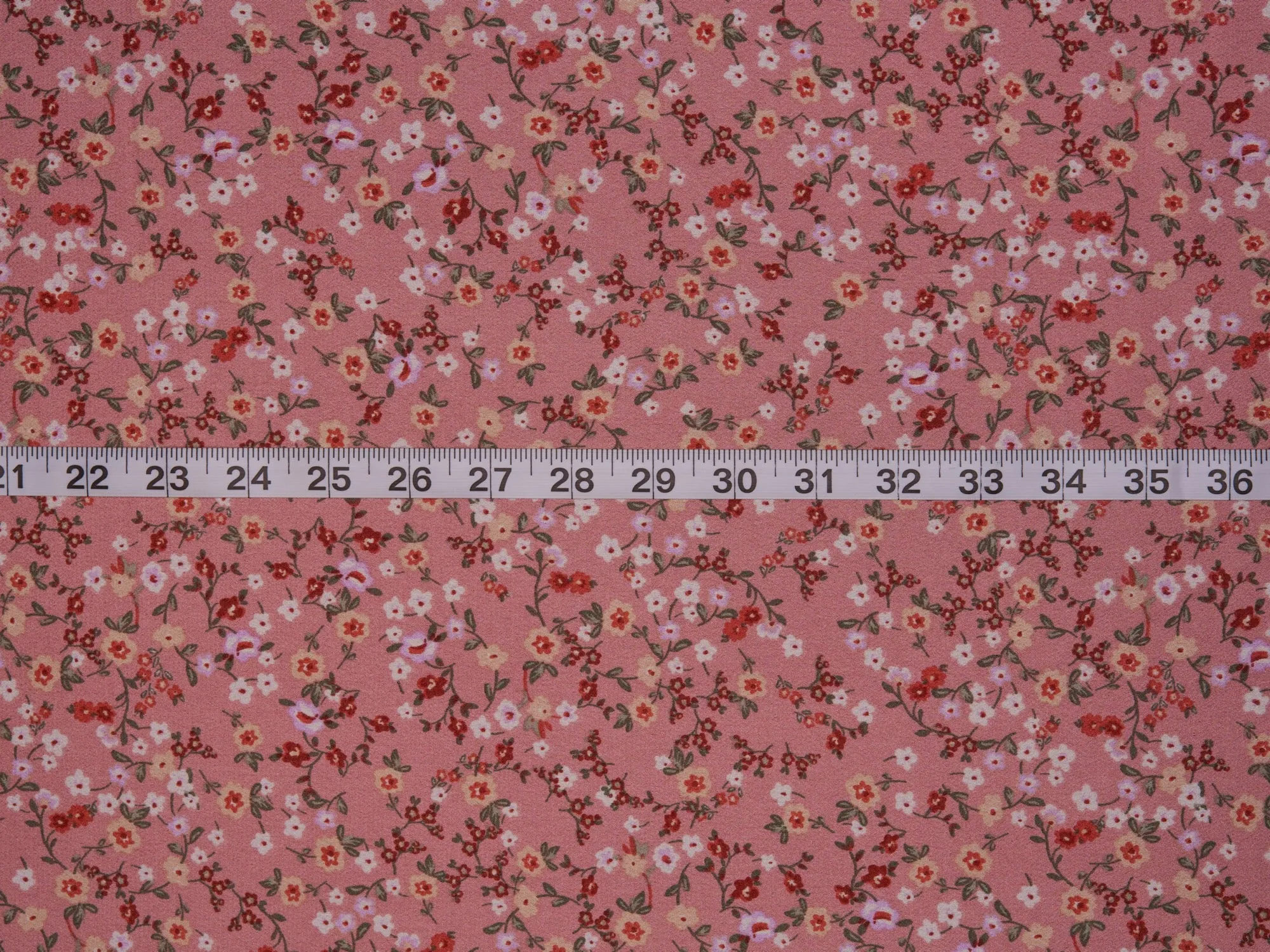 Lightweight  satin  dobby fabric by the yard - Dusty pink with red and yellow   dainty floral pattern