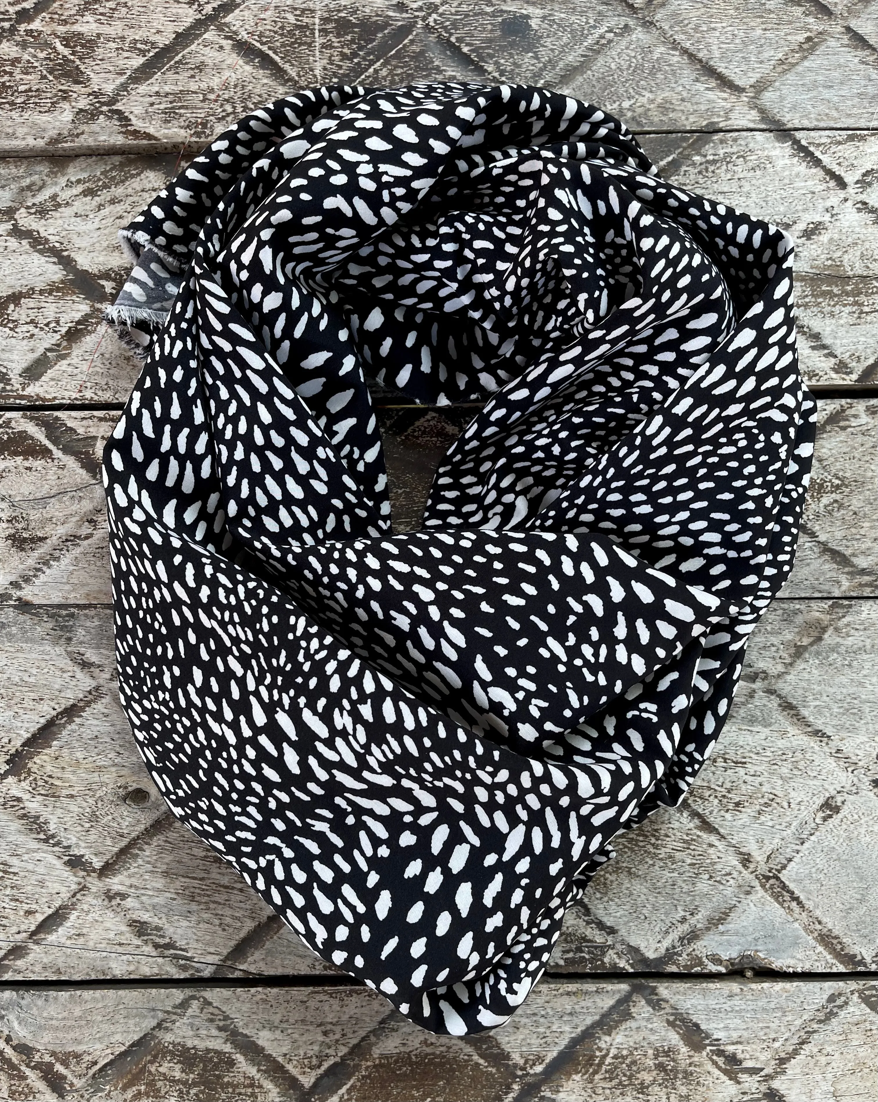 Lightweight  satin fabric by the yard - Black white multi dots