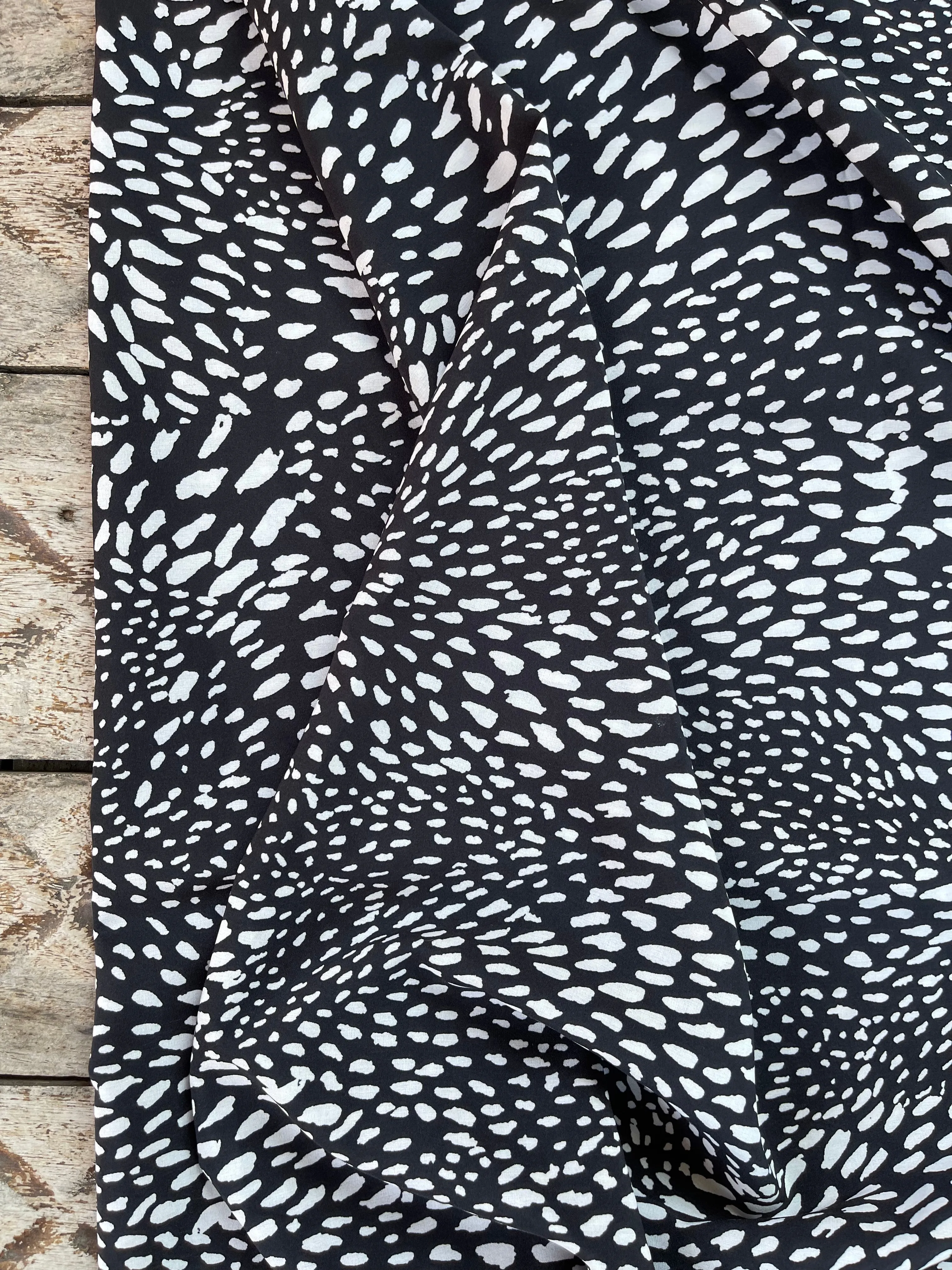 Lightweight  satin fabric by the yard - Black white multi dots