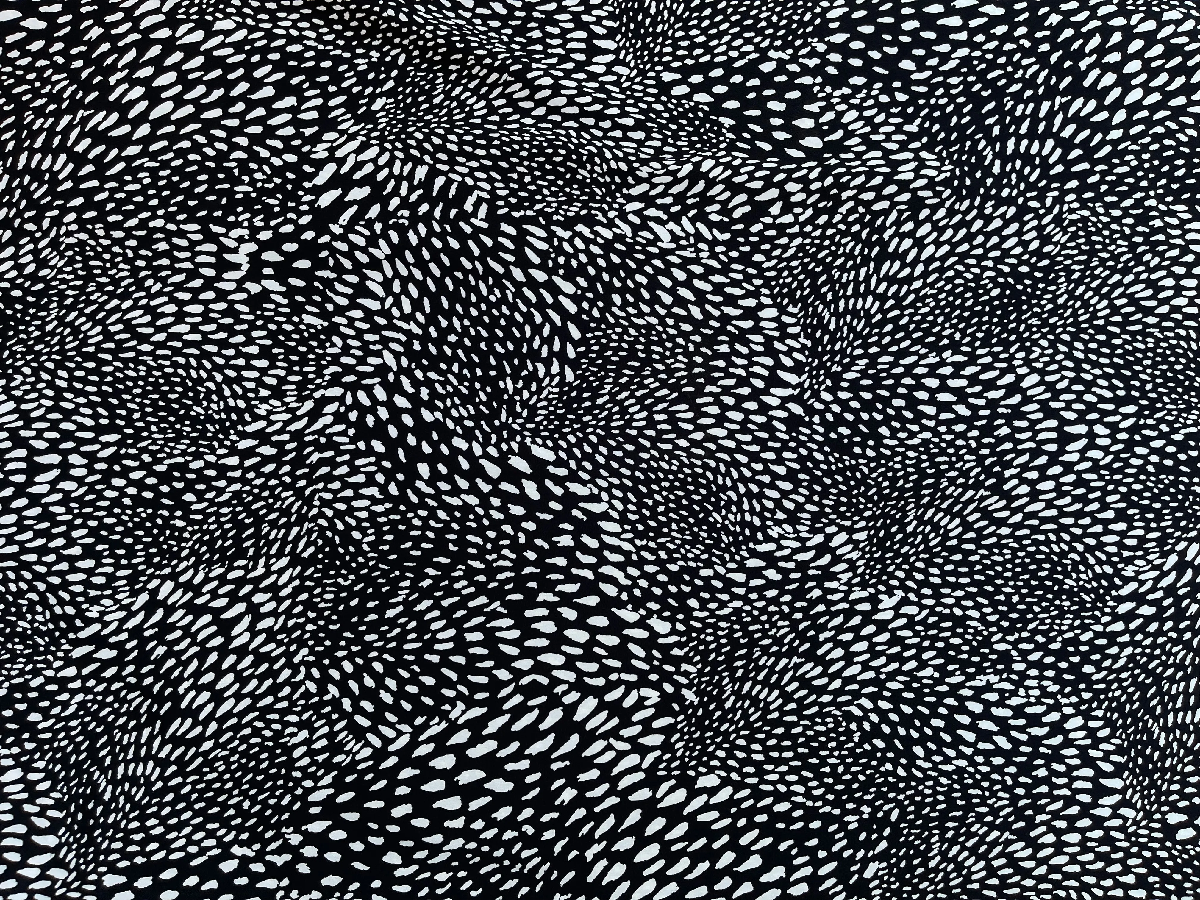 Lightweight  satin fabric by the yard - Black white multi dots