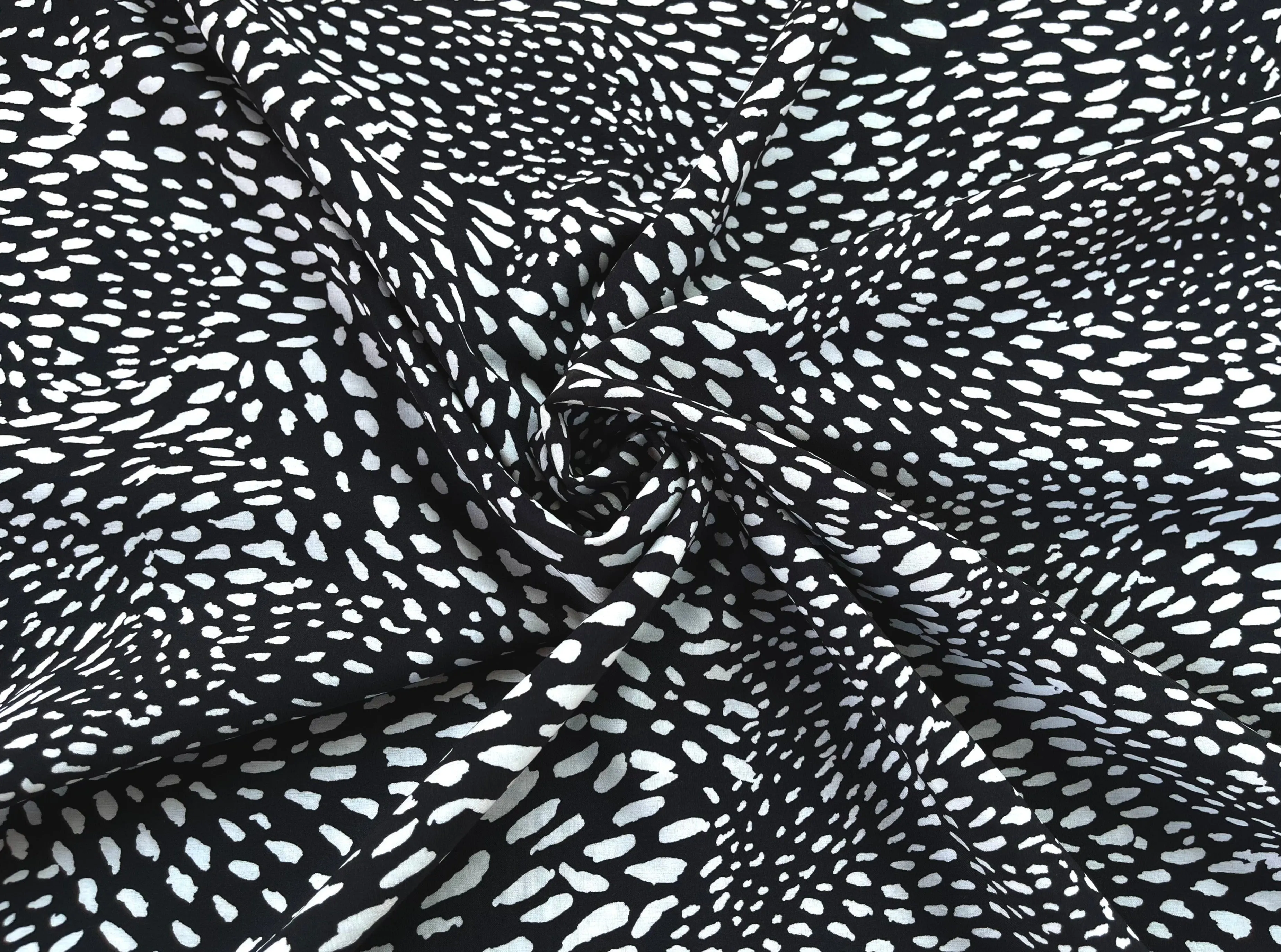 Lightweight  satin fabric by the yard - Black white multi dots
