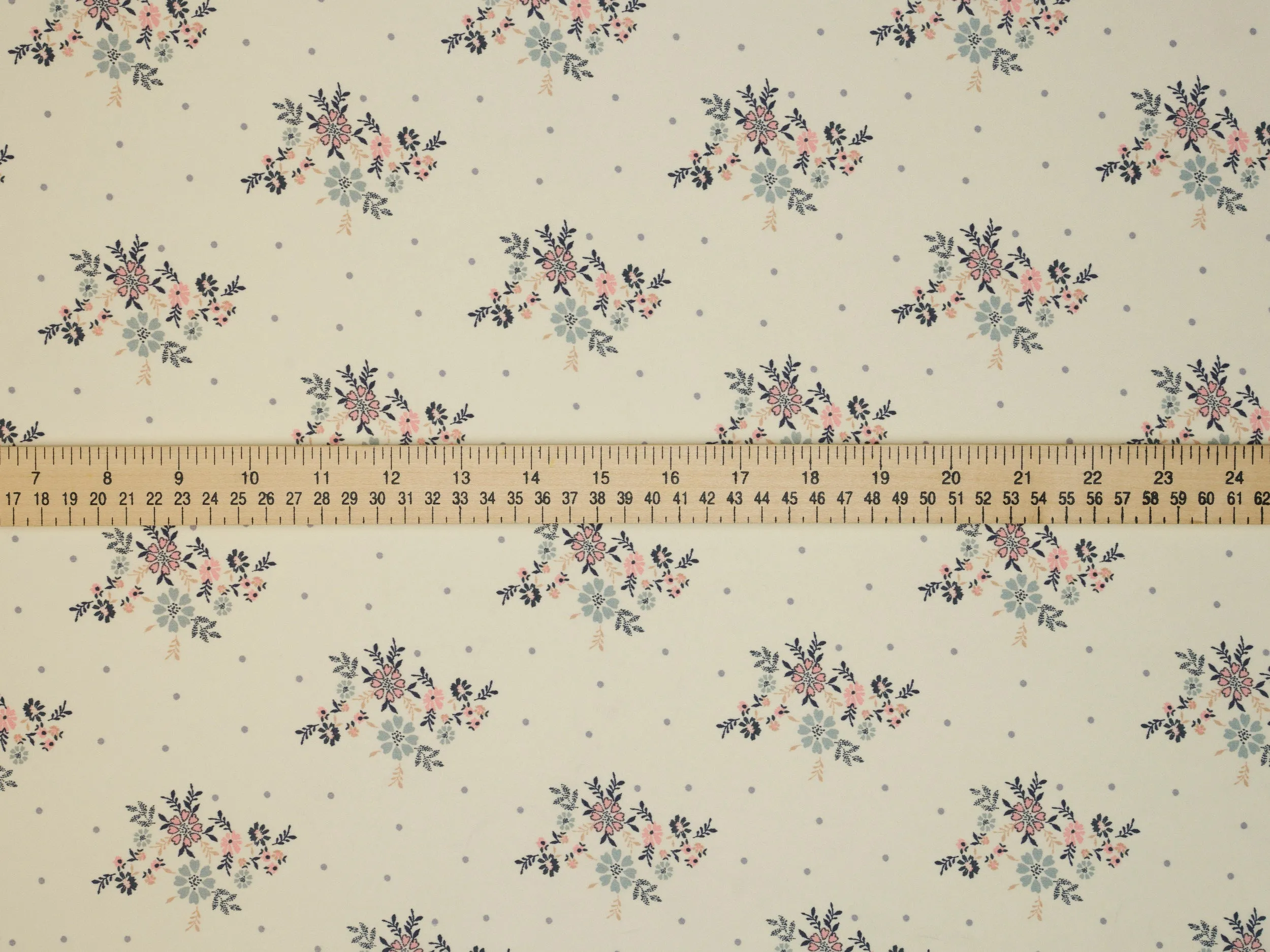 Lightweight  satin  fabric by the yard - Off white Pink gray    floral  and dots  print