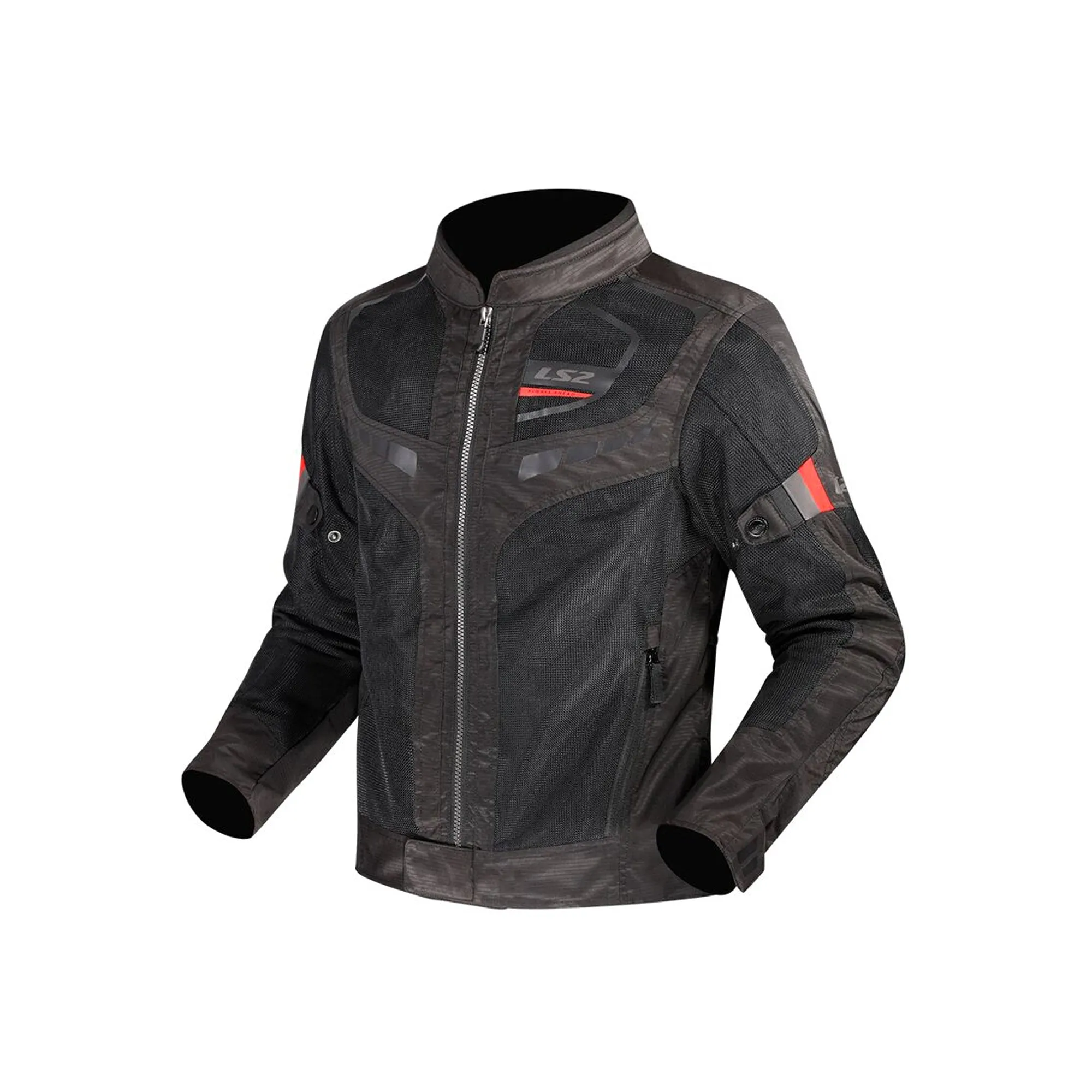 LS2 Summer Mesh Motorcycle Riding Jacket MJ158 Black/Red/Grey - 609310