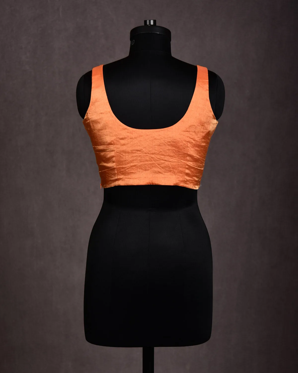 Metallic Orange Princess-Cut V-Neck Cotton Tissue Sleeveless Blouse
