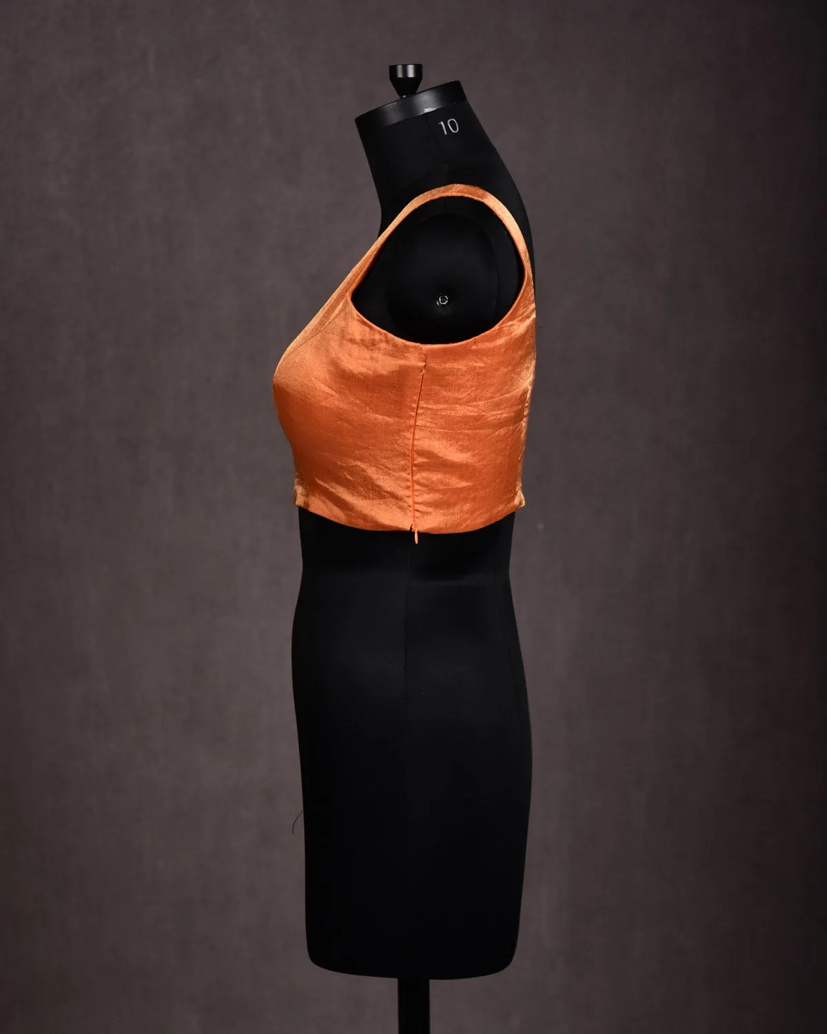 Metallic Orange Princess-Cut V-Neck Cotton Tissue Sleeveless Blouse