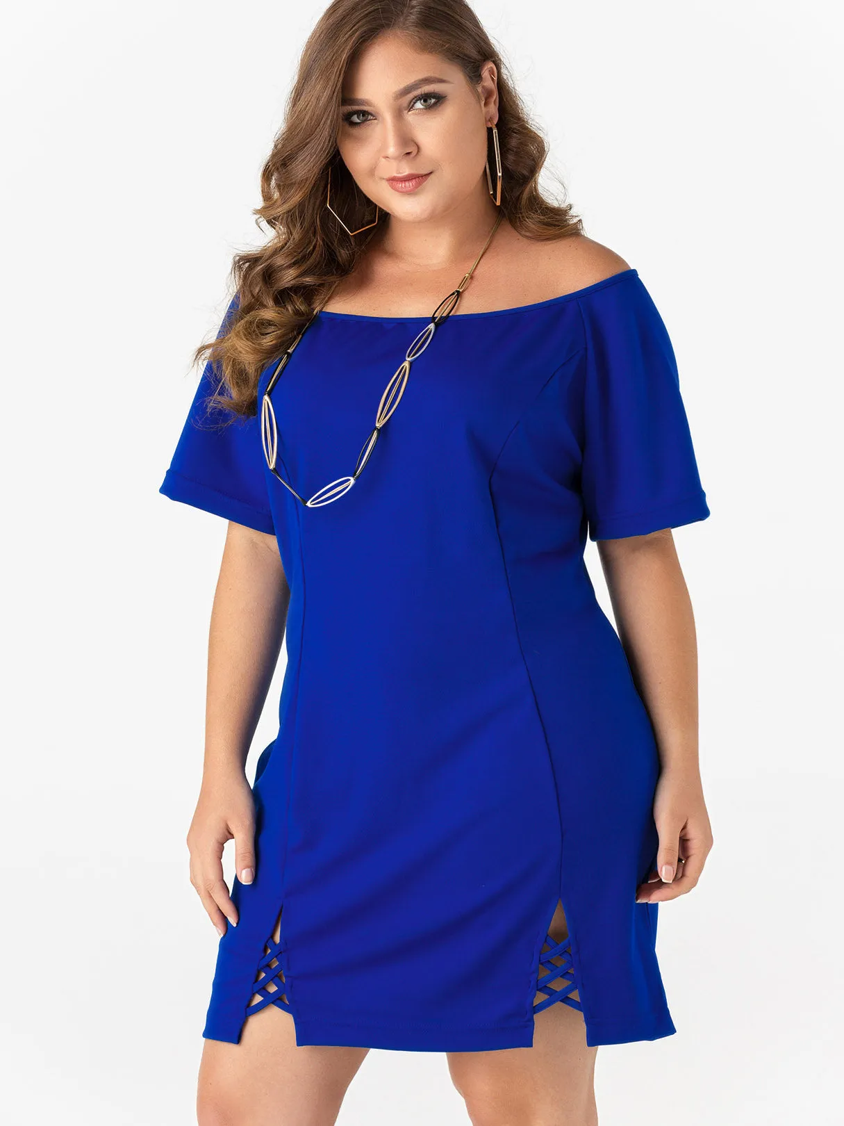 OEM ODM Off The Shoulder Plain Criss-Cross Half Sleeve Plus Size Dresses