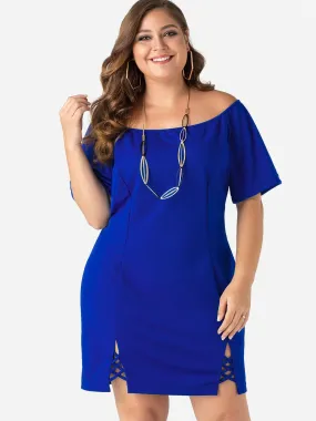 OEM ODM Off The Shoulder Plain Criss-Cross Half Sleeve Plus Size Dresses
