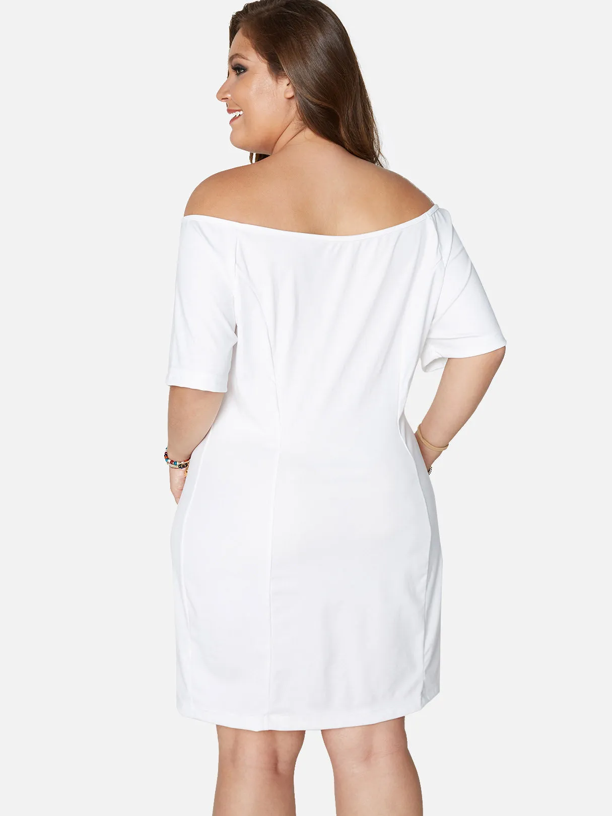 OEM ODM Off The Shoulder Plain Criss-Cross Half Sleeve Plus Size Dresses