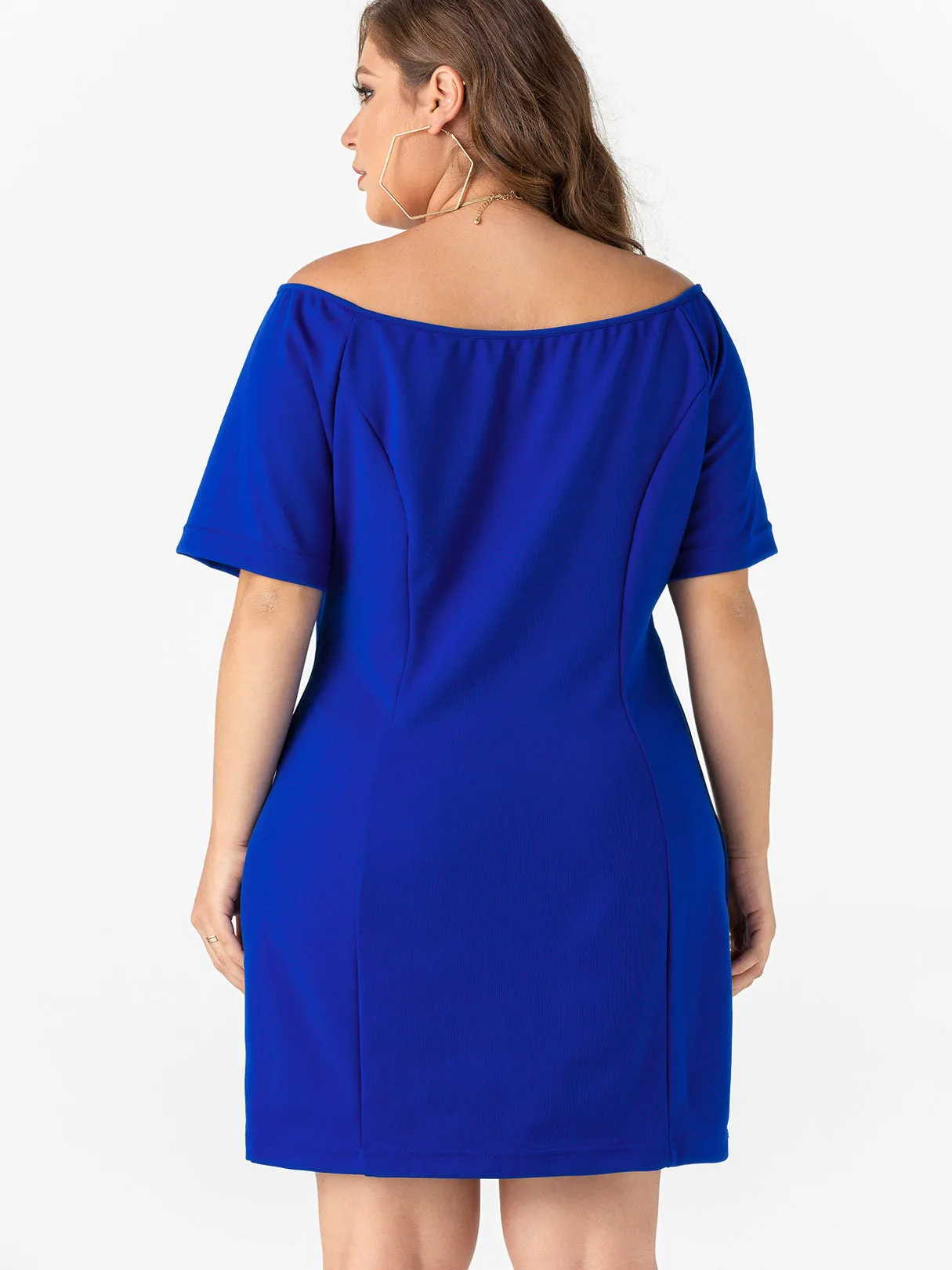 OEM ODM Off The Shoulder Plain Criss-Cross Half Sleeve Plus Size Dresses