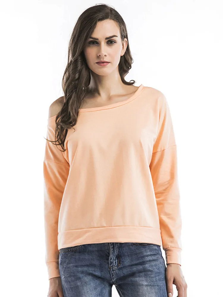 Off Shoulder Pure Color T-shirts