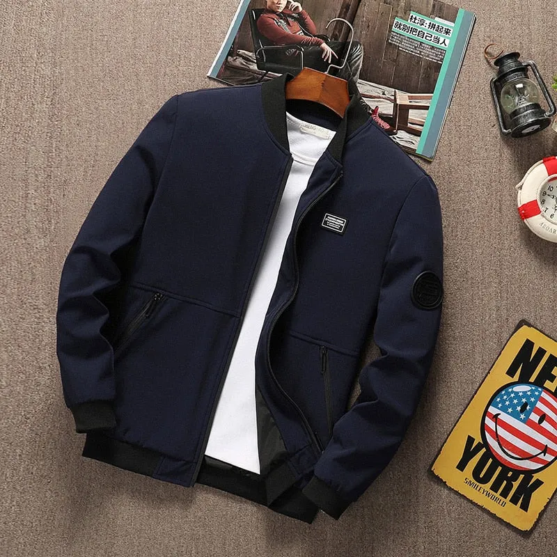 Stand Collar Long Sleeve Men Bomber Zipper Jacket