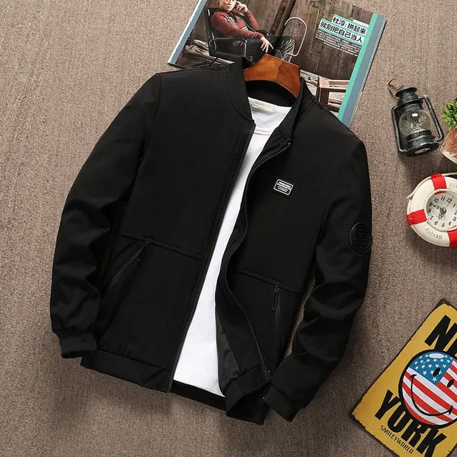 Stand Collar Long Sleeve Men Bomber Zipper Jacket