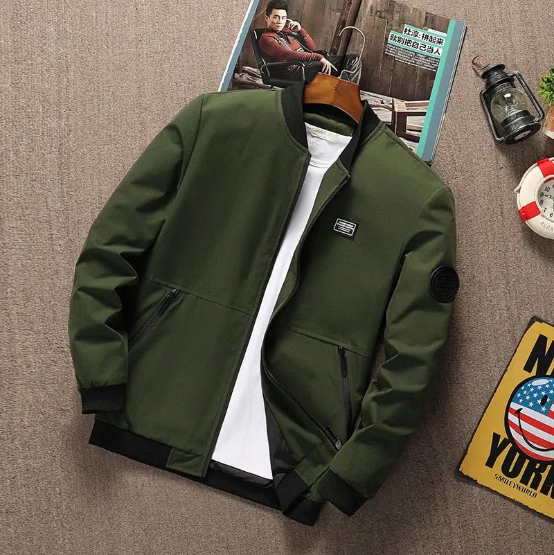 Stand Collar Long Sleeve Men Bomber Zipper Jacket
