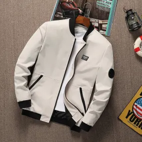Stand Collar Long Sleeve Men Bomber Zipper Jacket