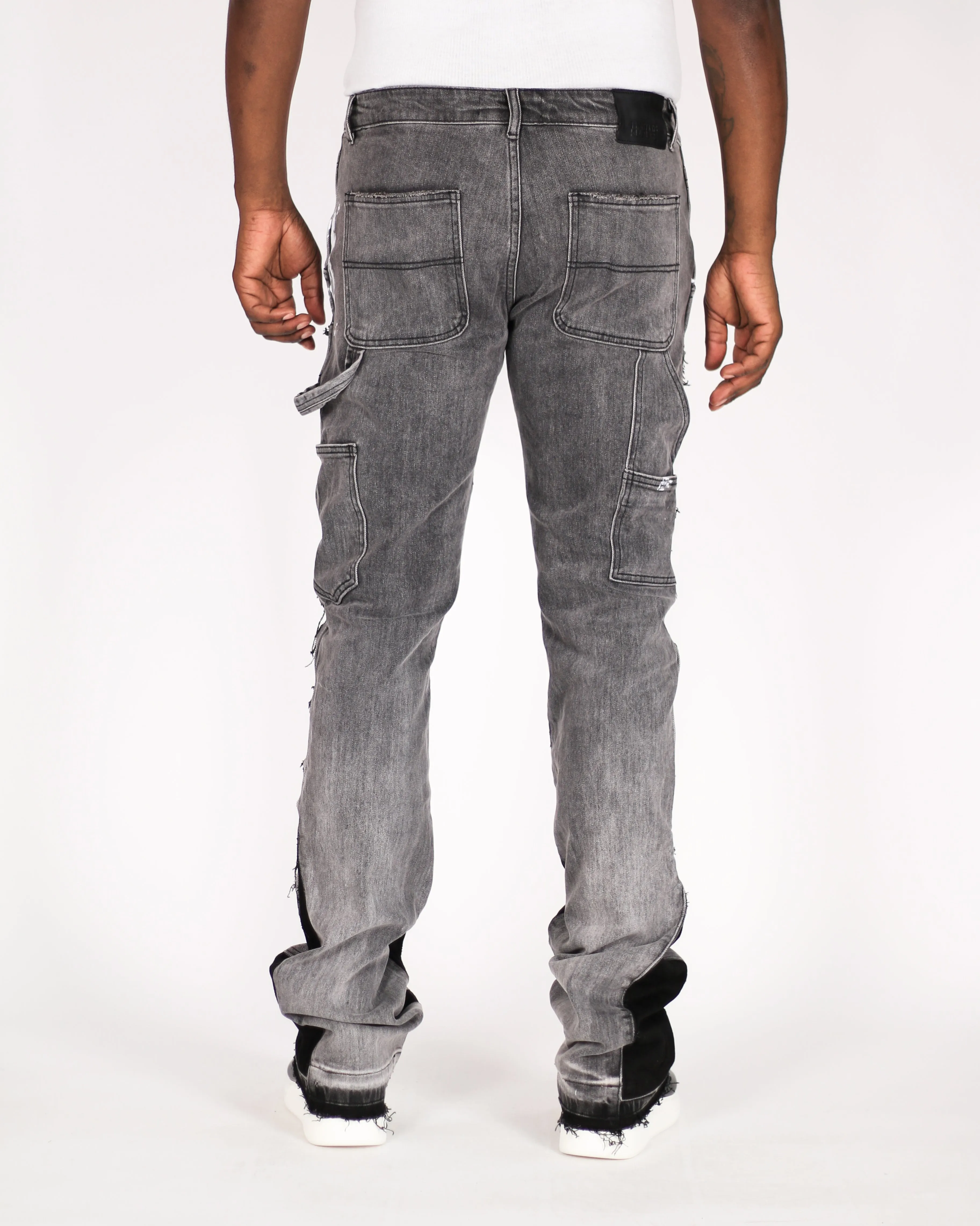 Trinity Kays Kulture Praia Men's Flare Stacked Jeans In Grey and Black