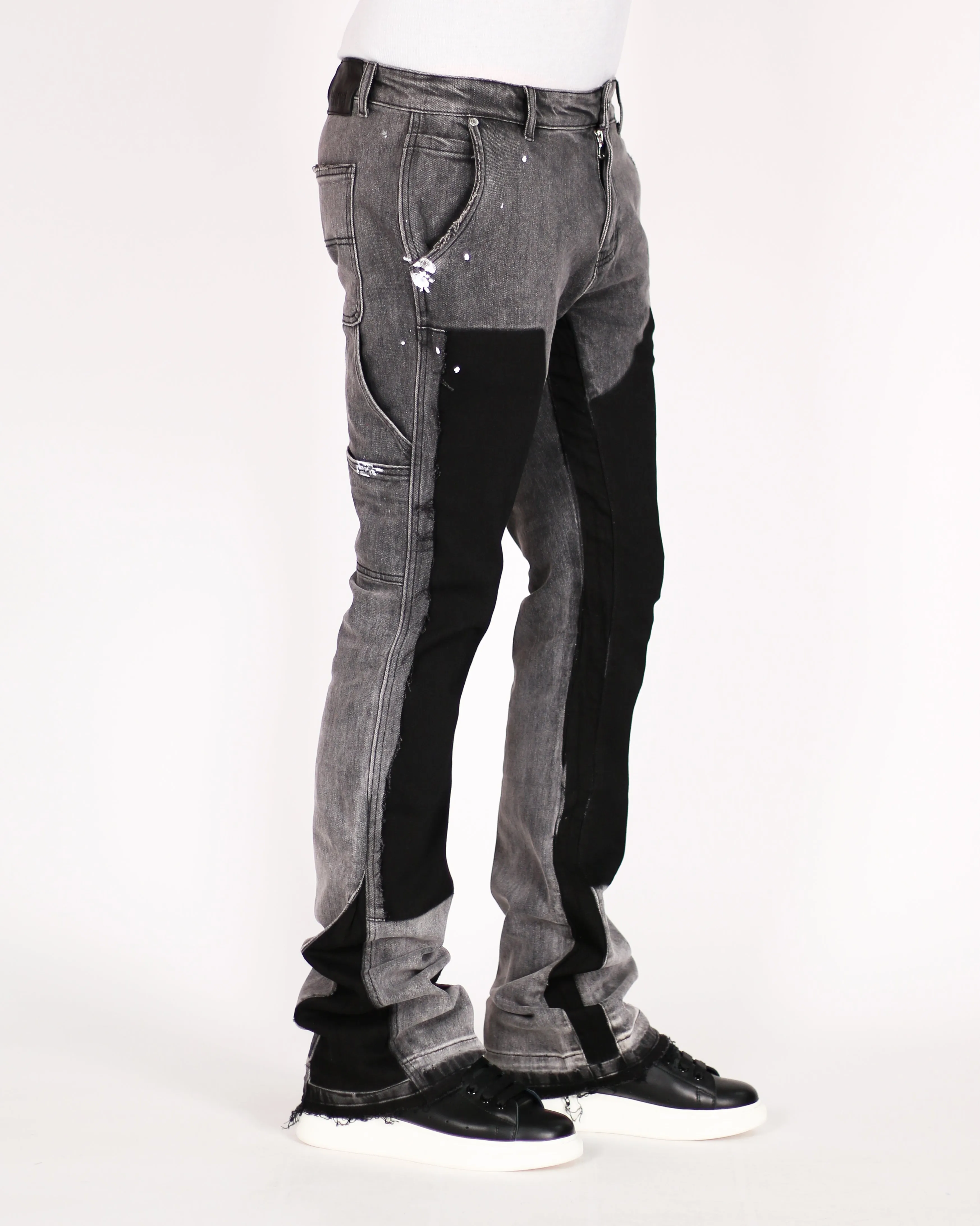 Trinity Kays Kulture Praia Men's Flare Stacked Jeans In Grey and Black