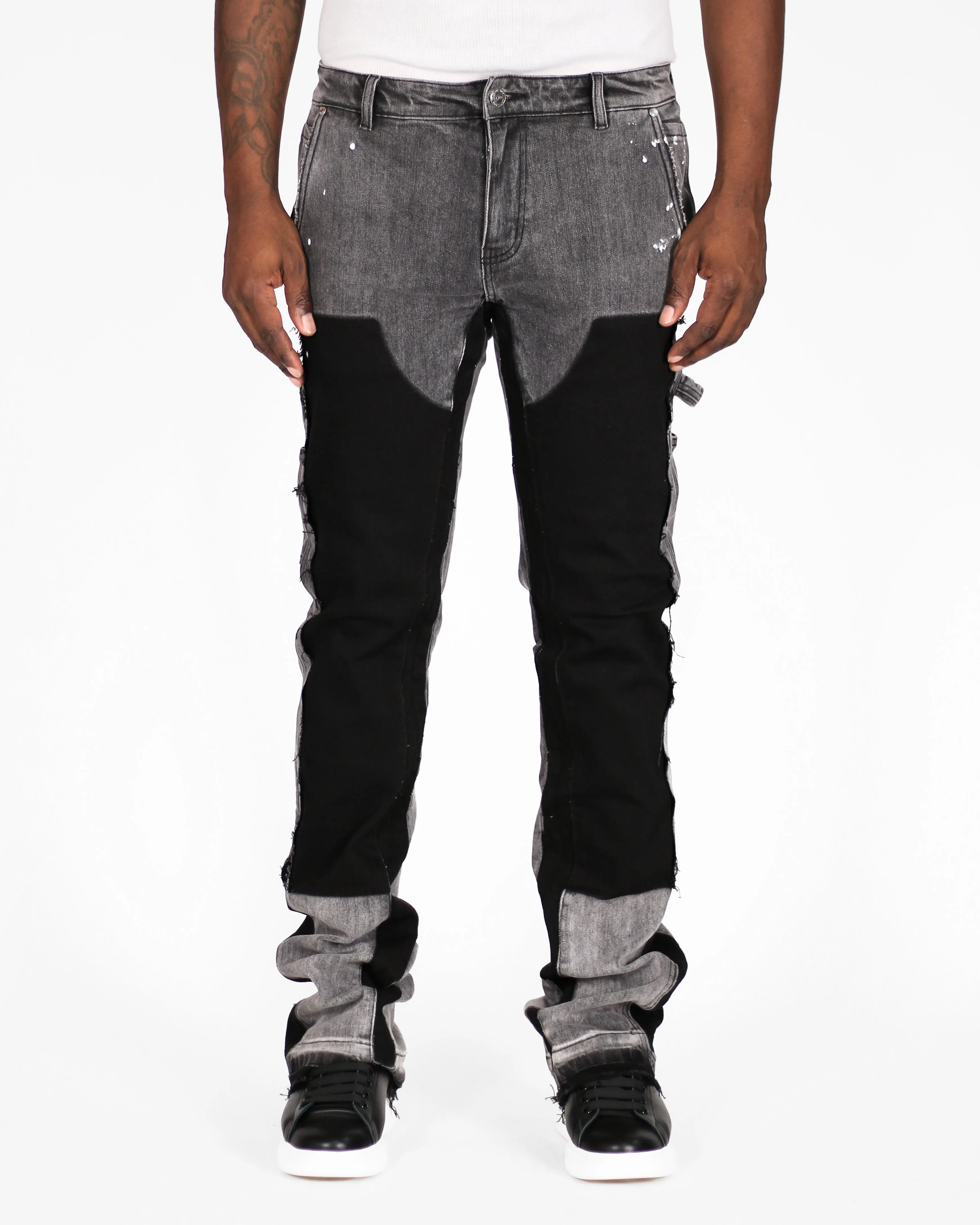 Trinity Kays Kulture Praia Men's Flare Stacked Jeans In Grey and Black