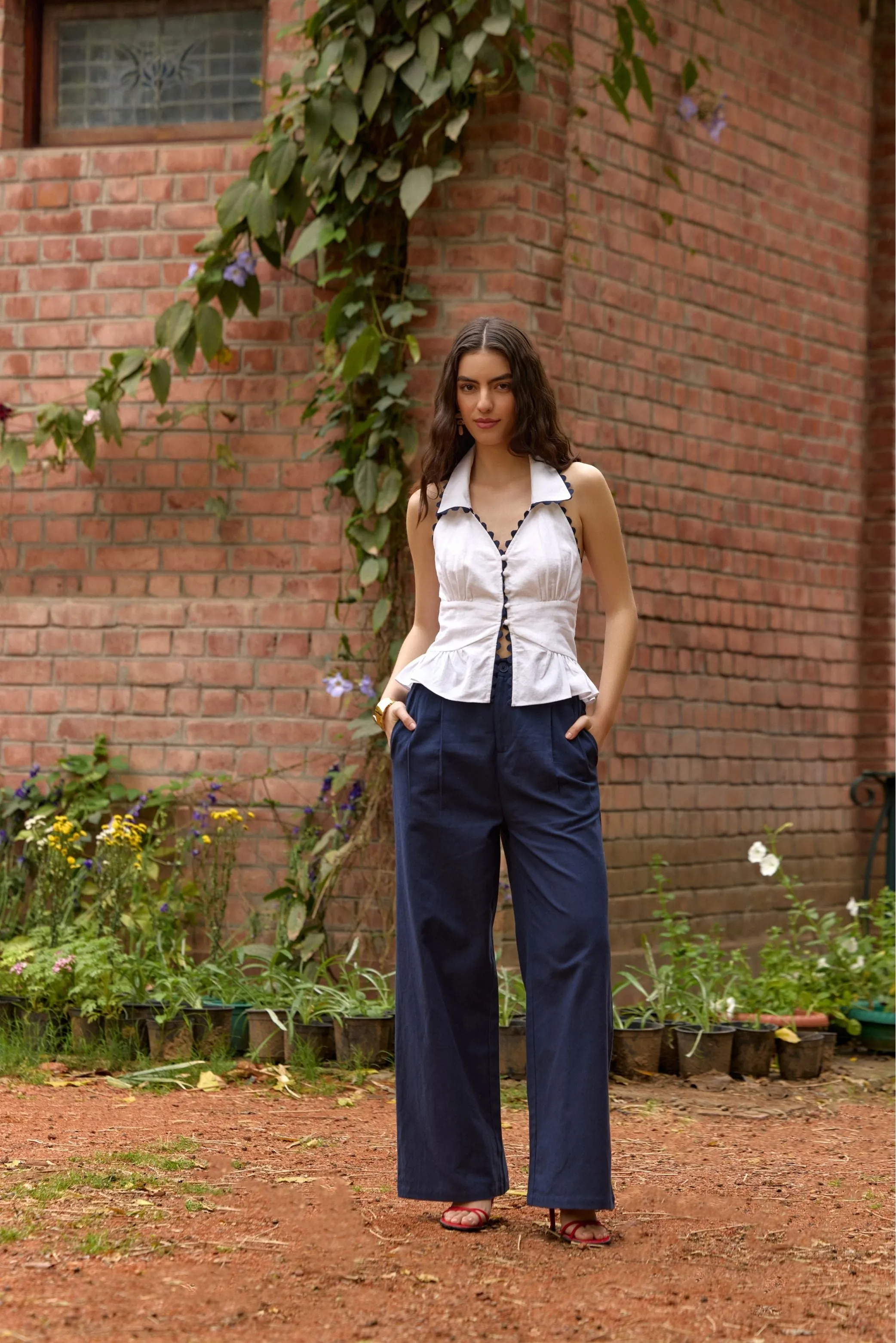 White Collared Peplum Top