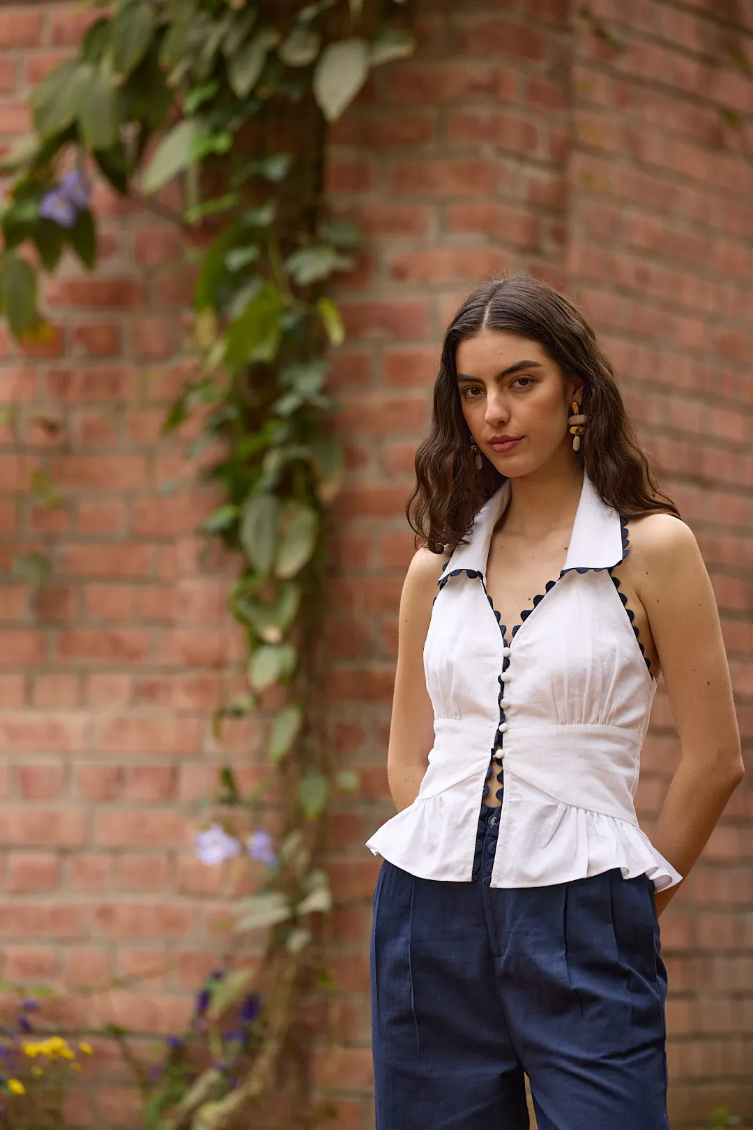 White Collared Peplum Top