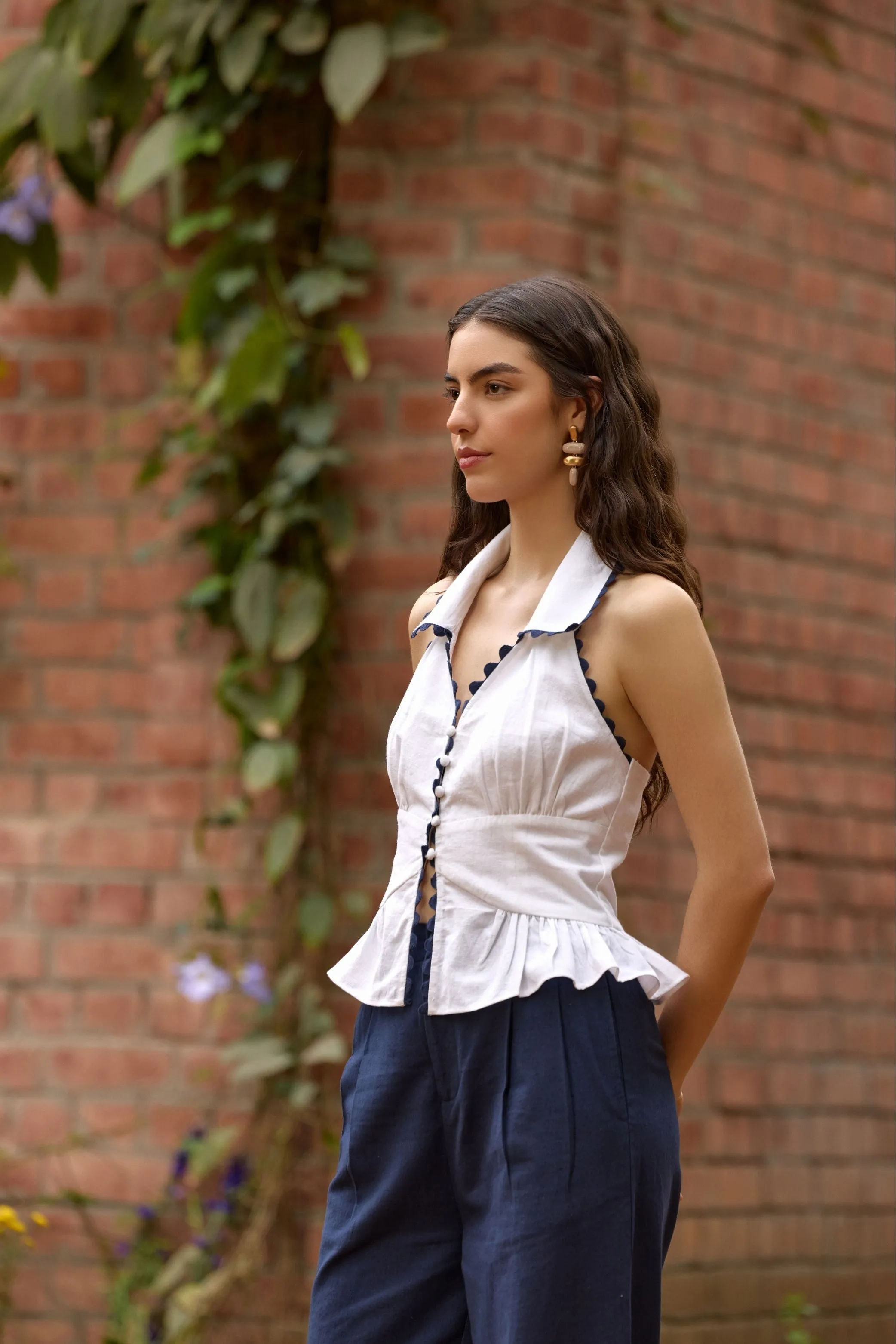 White Collared Peplum Top