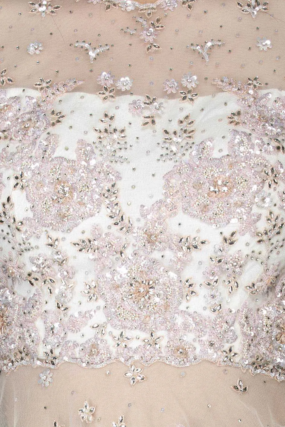 White Colour Net Peplum Top And Net Skirt With Pink Sequence Embroidery
