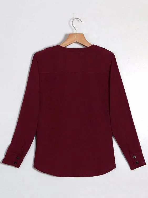 Wholesale Deep V-Neck Plain Long Sleeve Blouses