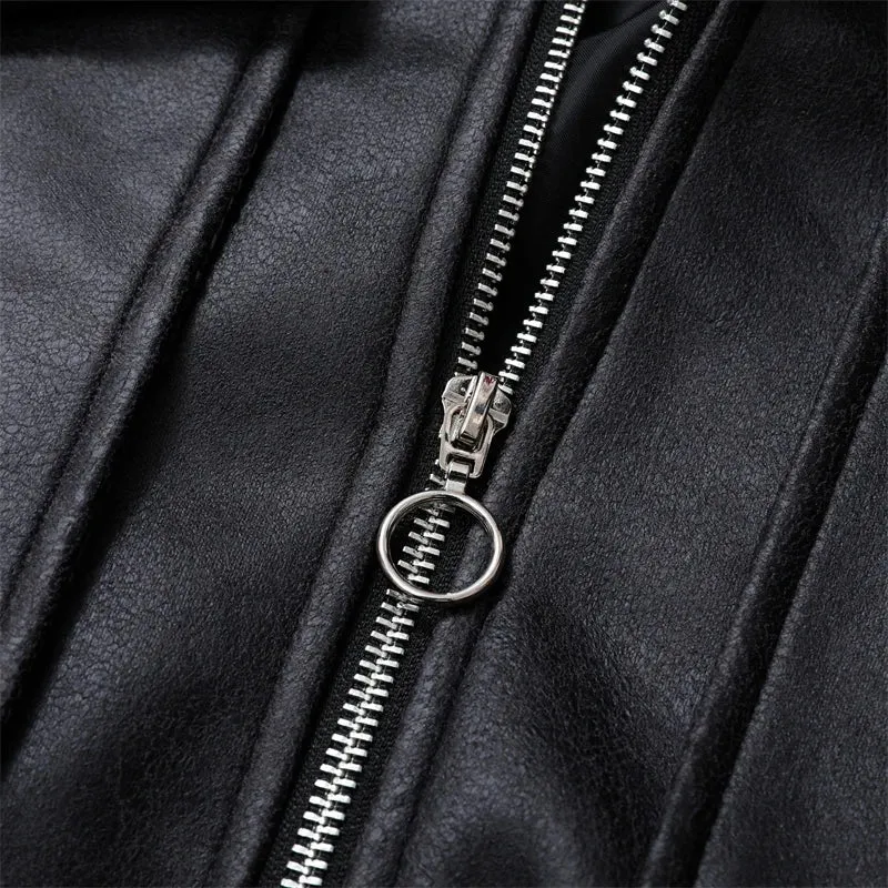 women's short imitation leather bomber jacket Leather jacket for women