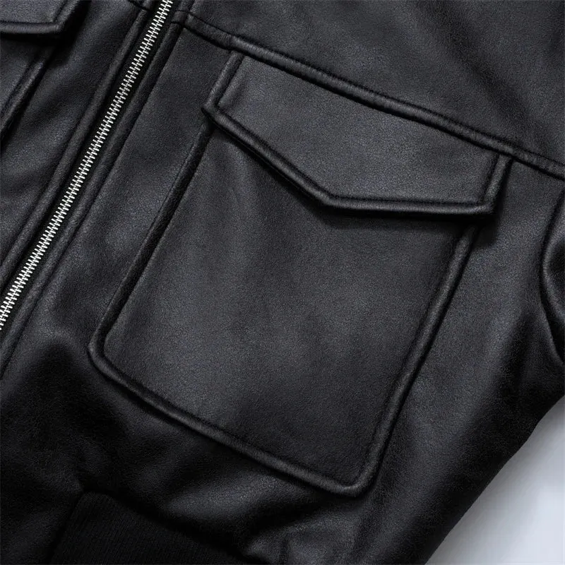 women's short imitation leather bomber jacket Leather jacket for women