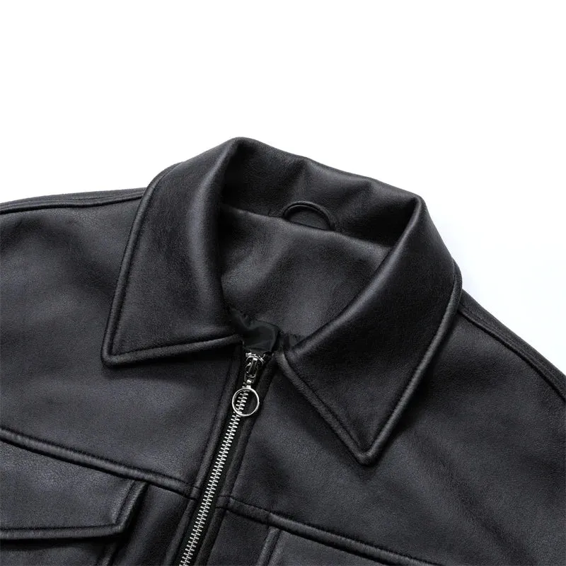women's short imitation leather bomber jacket Leather jacket for women
