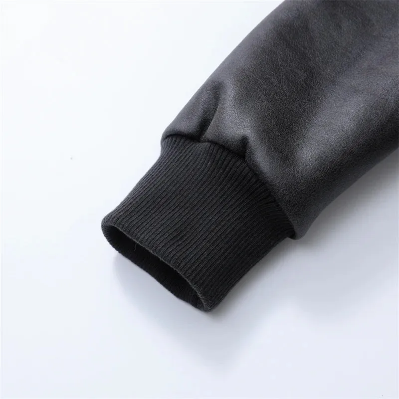 women's short imitation leather bomber jacket Leather jacket for women