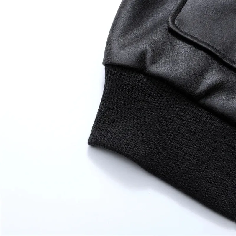 women's short imitation leather bomber jacket Leather jacket for women